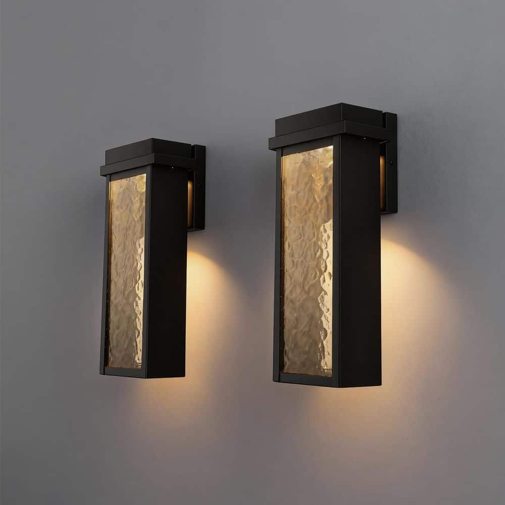 14 in. 1-Light 2-Pack Vintage Matte Black Outdoor Wall Sconce Lantern, Wall Light with Textured Glass Shades for Porches price history on PriceWatchPro