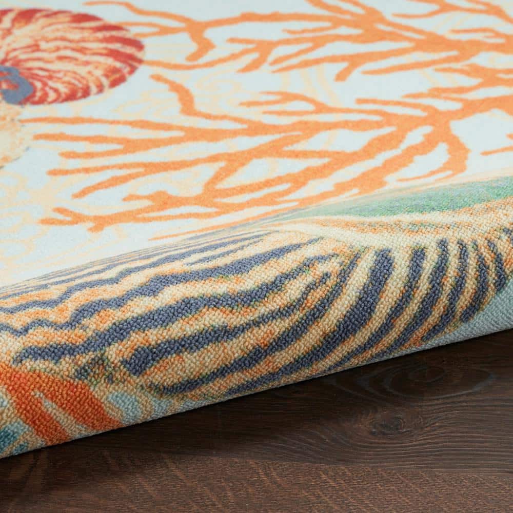 Light Blue Coastal Floral Synthetic Area Rug