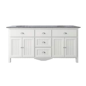 Ridgemore 71 in. Double Sink White Bath Vanity with Gray Granite Top (Assembled)