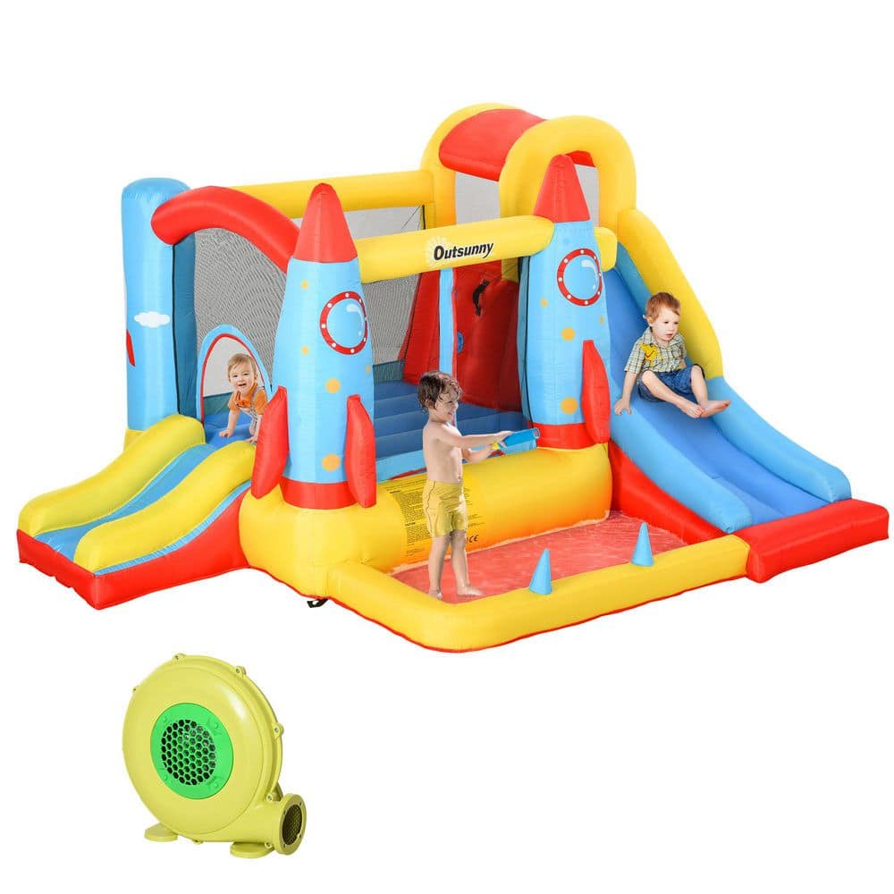 4-in-1 Bounce House Jumping Castle with 2 Slides, Climbing Wall, Trampoline