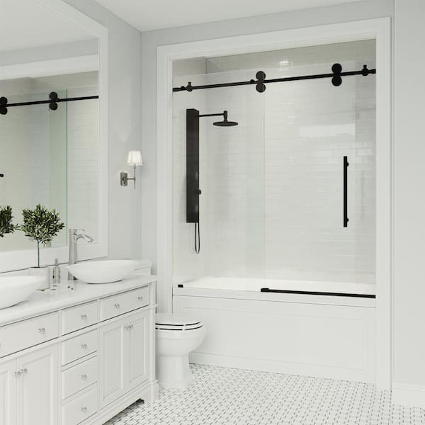 Elan 56 to 60 in. W x 66 in. H Sliding Frameless Tub Door in Matte Black with 3/8 in. (10mm) Clear Glass