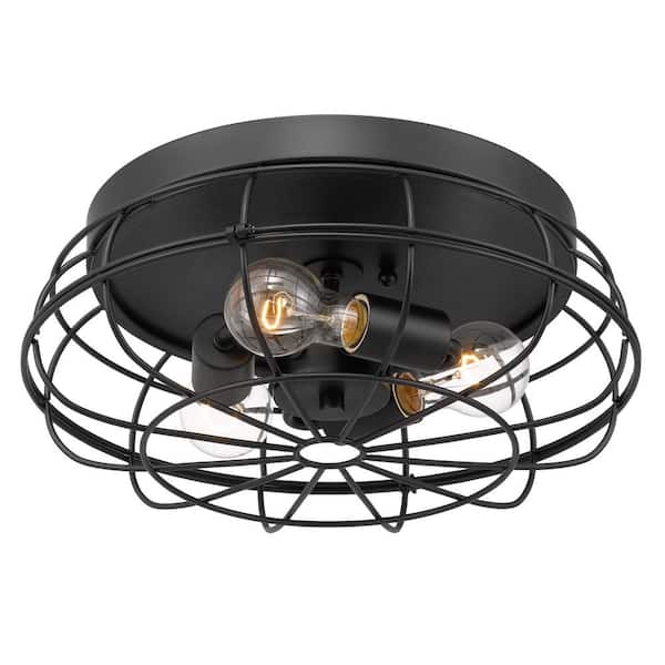 Worldwide Lighting Montego 15 in. 3-Light Matte Black Metal Cage Flush Mount