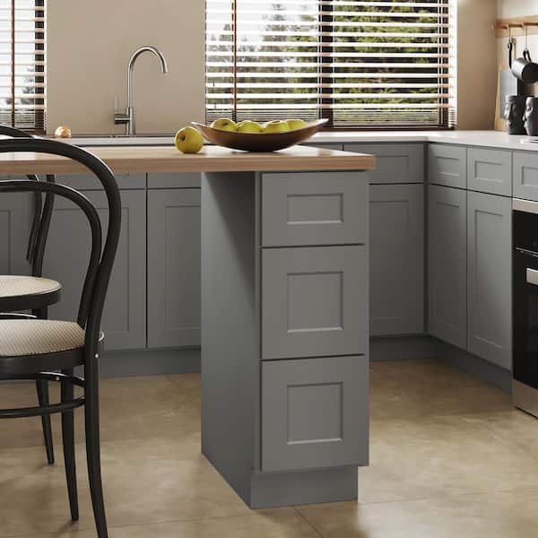 Hausvita 12 in. W x 24 in. D x 34.5 in. H Ready to Assemble Plywood Base Kitchen Cabinet with 3-Drawers in Shaker Grey