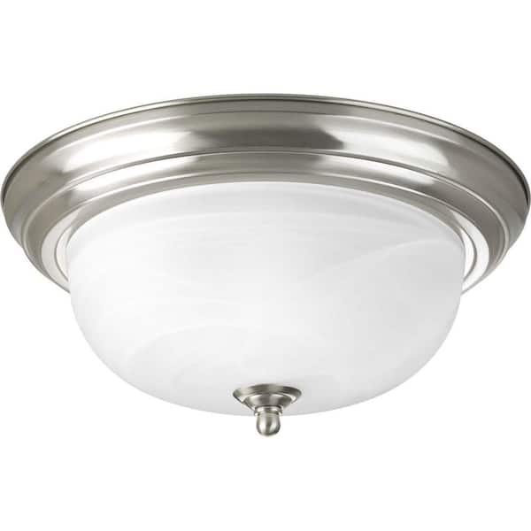 Progress Lighting 13.25 in. 2-Light Brushed Nickel Transitional Flush Mount with Alabaster Glass for Bedroom and Pantry