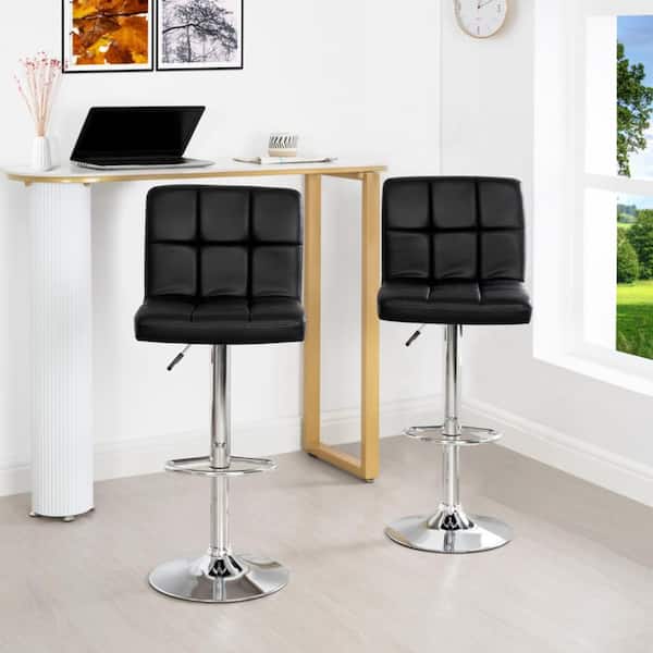 Set of 2 Leather Swivel Bar Stool Adjustable Kitchen Counter Height Dining  Chair