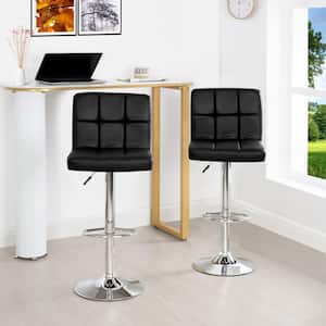 45 in. Black High Back Metal Frame Adjustable Cushioned Bar Stool with Fabric seat (Set of 2)