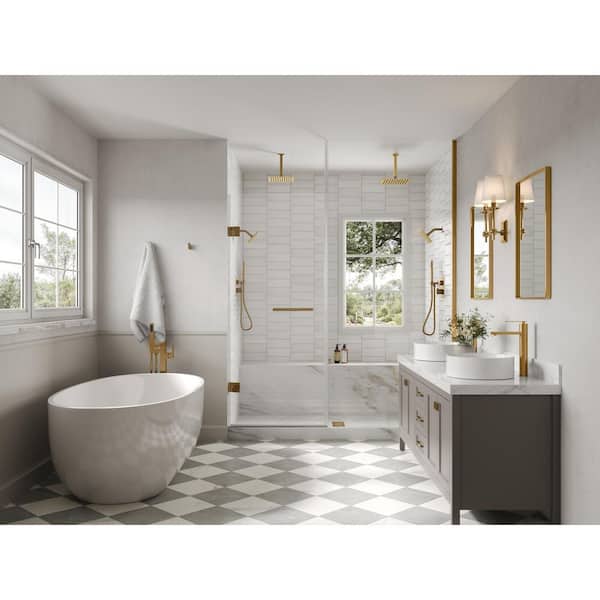 7-Spray Patterns Thermostatic 12 in., 6 in. Ceiling Mount Fixed and Handheld Shower Head in Brushed Gold