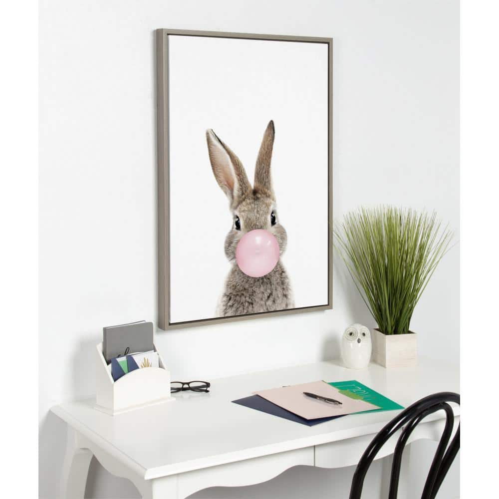 Bubblegum Bunny Gray and Pink Canvas Wall Art for Kids
