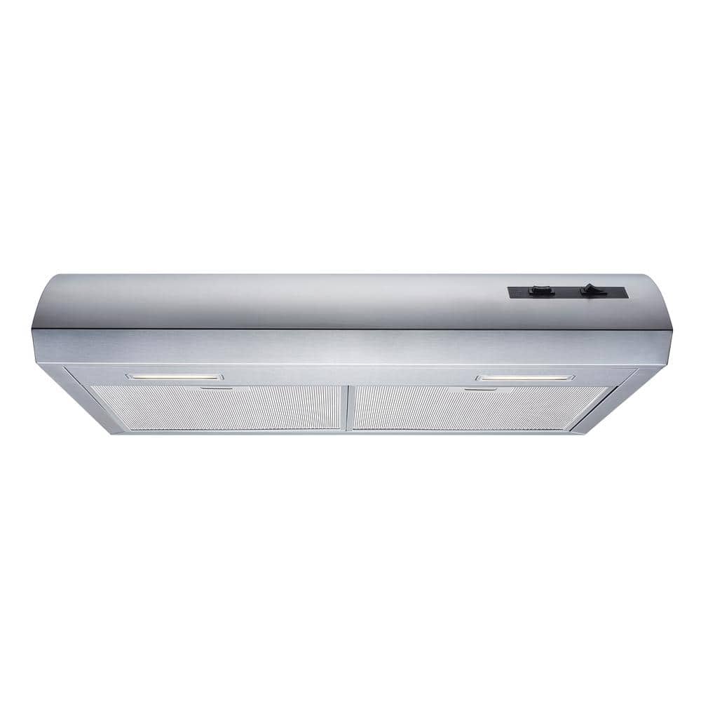 Winflo 30 in. 300 CFM Convertible Under Cabinet Range Hood in Stainless Steel with Mesh Filters and LED Lights, Silver