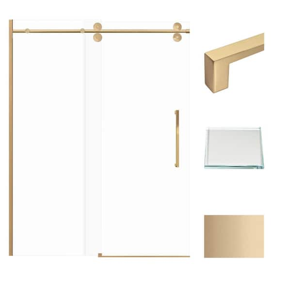 Teegan 59 in. W x 80 in. H Sliding Semi Frameless Shower Door with Fixed Panel in Champagne Bronze with Clear Glass