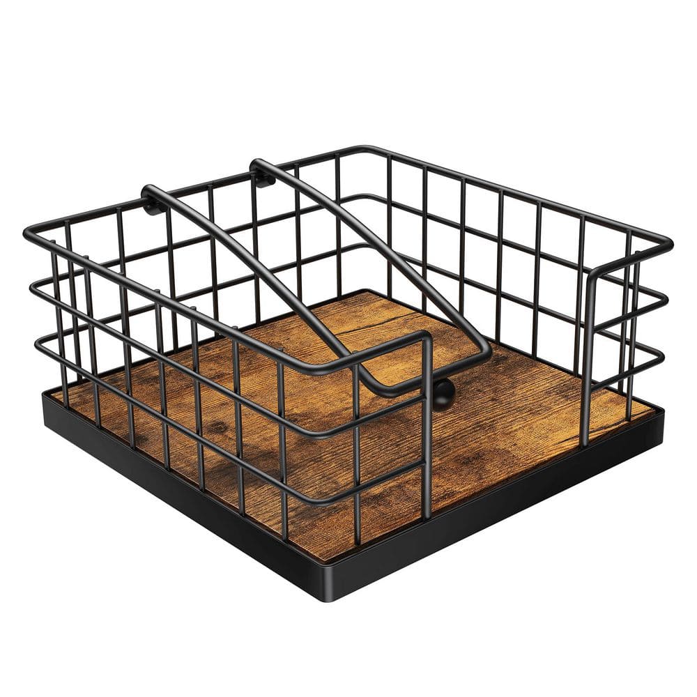 Farmhouse Flat Napkin Holder with Weighted Arm, Wood Base, Black Metal Frame for Tabletop Use price history on PriceWatchPro
