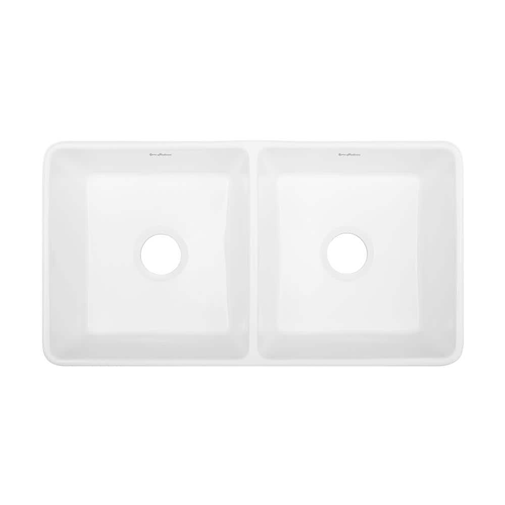 Delice Duo Glossy White Ceramic Farmhouse Sink