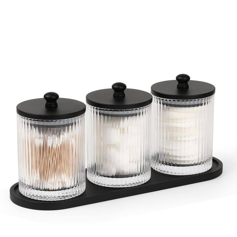 3-Pack Bathroom Organizers and Storage with Tray, Glass Apothecary Jars with Lids Container Set, Black price history on PriceWatchPro