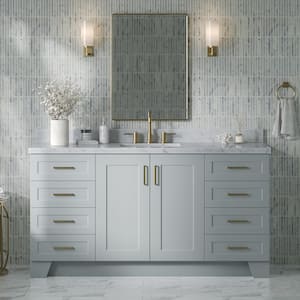 Taylor 67 in. W x 22 in. D x 36 in. H Single Sink Freestanding Bath Vanity in Grey with Carrara White Marble Top