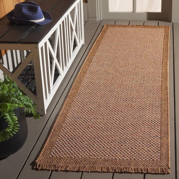 Wicker 2 ft. x 8 ft. Natural/Brown Solid Border Runner Rug