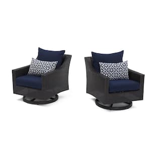 Deco Wicker Motion Outdoor Lounge Chair with Sunbrella Navy Blue Cushions (2-Pack)