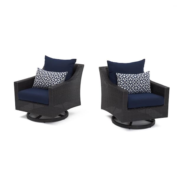 RST BRANDS Deco Wicker Motion Outdoor Lounge Chair with Sunbrella Navy Blue Cushions (2-Pack)