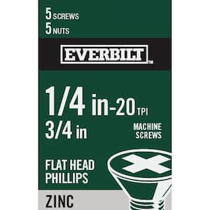 1/4 in.-20 x 3/4 in. Phillips Flat Head Zinc Plated Machine Screw (5-Pack)