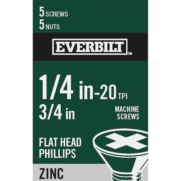 Everbilt 1/4 in.-20 x 3/4 in. Phillips Flat Head Zinc Plated Machine Screw (5-Pack)