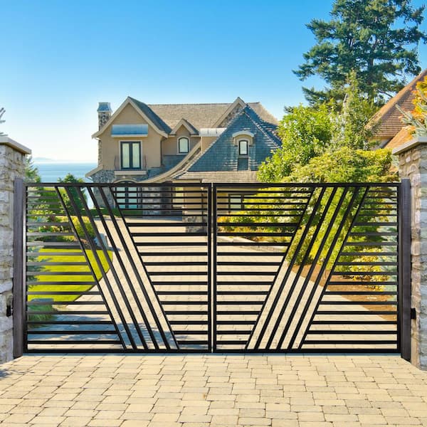 ALEKO 14 ft. x 6 ft. Sofia Black Metal Steel Dual Swinging Driveway Fence Gate