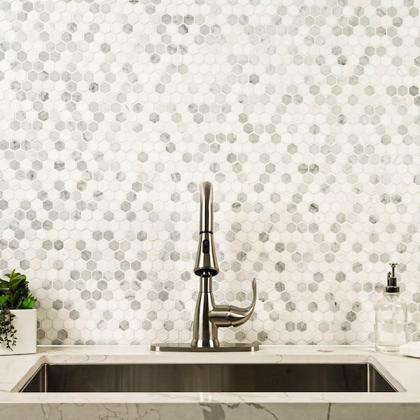 Bianco Dolomite Tibi 12 in. x 12 in. x 0.39 in. Polished Marble Mesh-Mounted Mosaic Tile (9.6 sq. ft./Case)