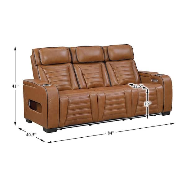 Lazzara Bedos 84 in. W Pillow Top Arm Top Grain Leather Rectangle