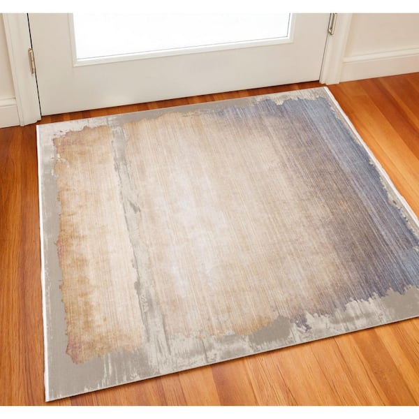 Beige 2 x 2 ft. Woven Abstract Square Indoor Area Rug