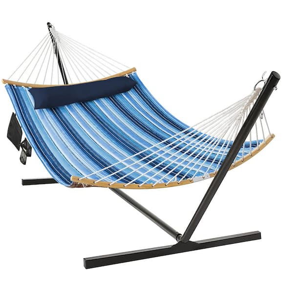 Gymax Swing Hammock Chair Set Hanging Bed with Heavy-Duty Steel Stand Cup Holder