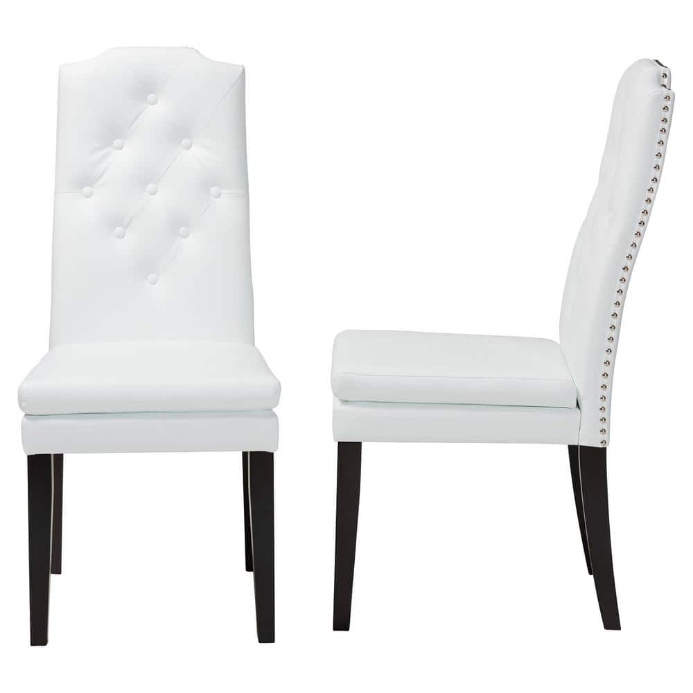 White Faux Leather Button-Tufted Parsons Dining Chair Set