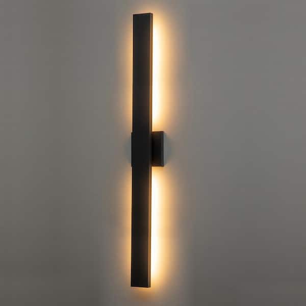 40 in. Black Dimmable 46-W LED Outdoor Indoor Hardwired Wall Lantern Sconce with Frosted Glass