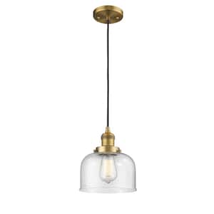Bell 1-Light Brushed Brass Bowl Pendant Light with Seedy Glass Shade
