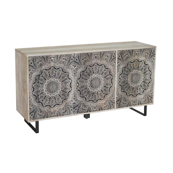 Furniture of America Prisca Natural Mango Wood 55 in. Sideboard Server Cabinet With 4 Shelves