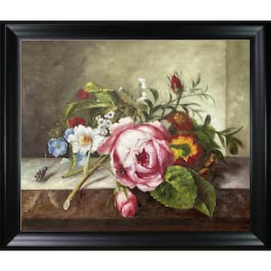 Spray of Flowers, with Beetle by Rachel Ruysch Black Matte Framed Nature Oil Painting Art Print 25 in. x 29 in.