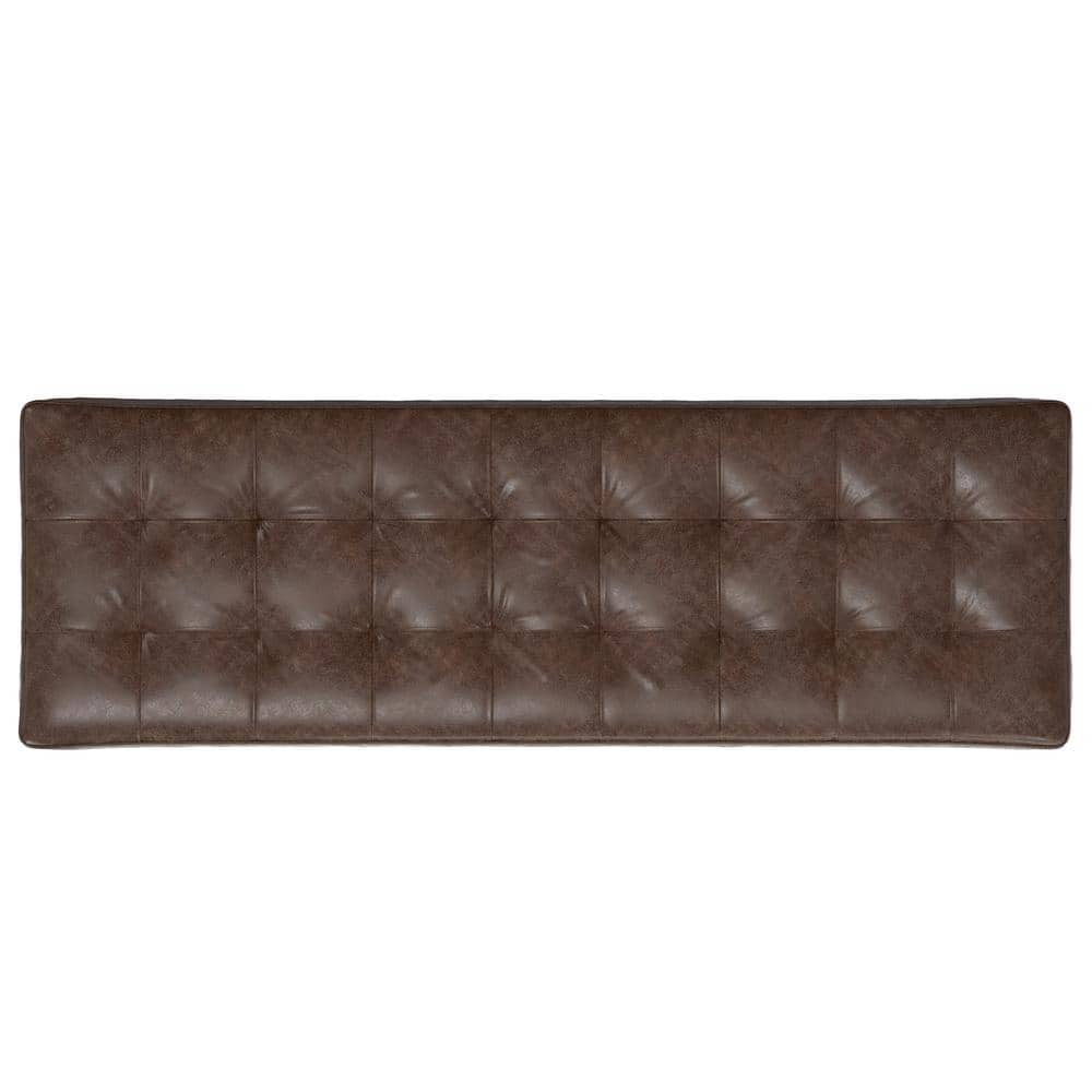 Penelope 56" Brown Faux Leather Metal Frame Ottoman Bench