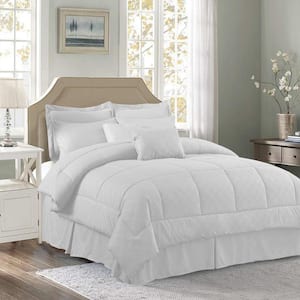 10-Piece White Plaid Cal King Comforter Set