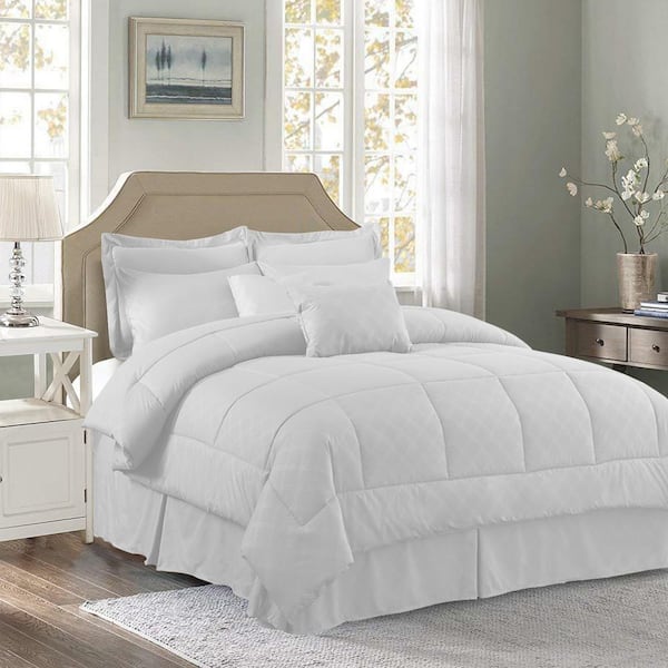 JML 10-Piece White Plaid King Comforter Set
