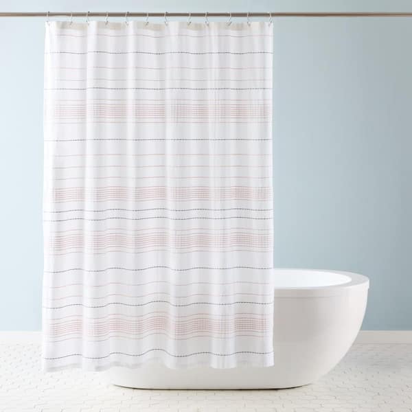 Solana Woven Cotton Stripe 70 in. x 72 in. Shower Curtain Grey/Blush