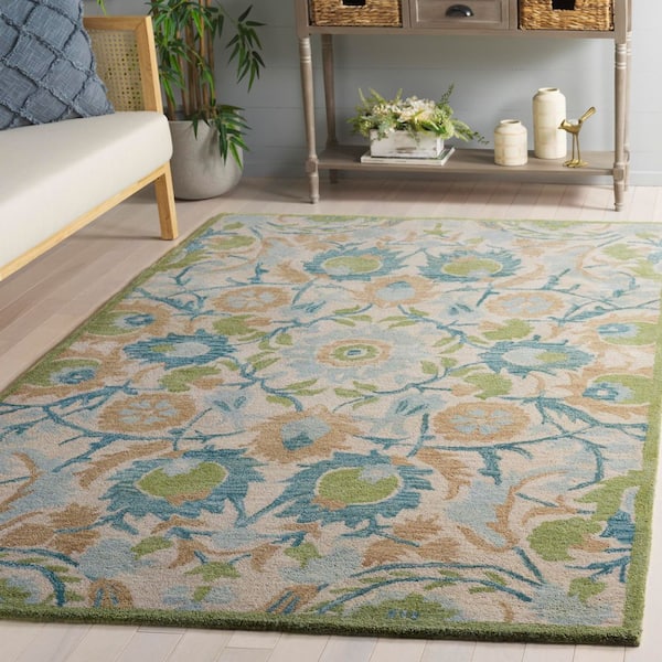 Antiquity 8 ft. x 10 ft. Ivory/Green Floral Geometric Area Rug
