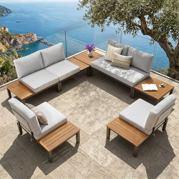 PHI VILLA 6 -Seat 7-Piece Metal Outdoor Patio Conversation