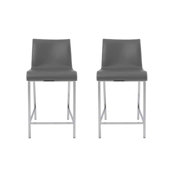 HomeRoots 24.02 in. Gray Low Back Metal Bar Chair with Upholstery Seat Set of 2