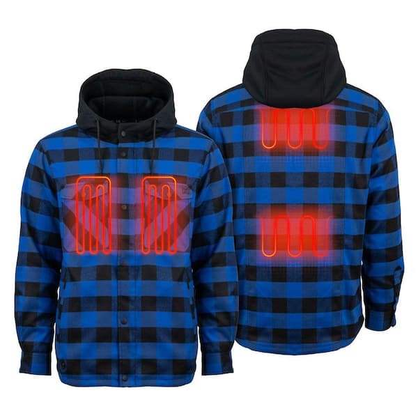 Men's 2XL Flannel Heated Hoodie Jacket 7. 4V BLK/Blue