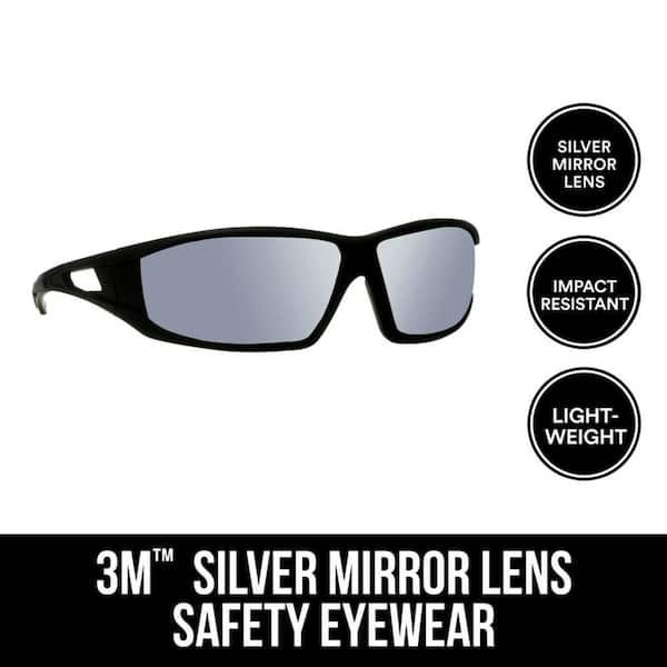 Safety Eyewear Glasses, Black Frame with Gray Accent, Silver Mirror Anti-Fog and Scratch Resistant Lens
