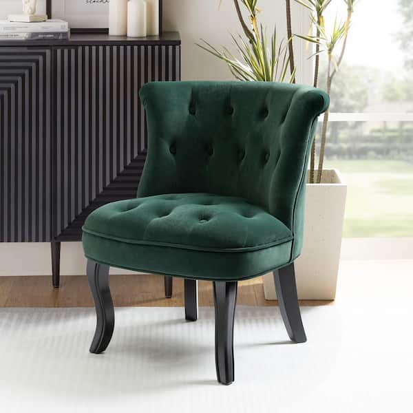 JAYDEN CREATION Jane Modern Pine Green Velvet Tufted Accent Armless Side Chair