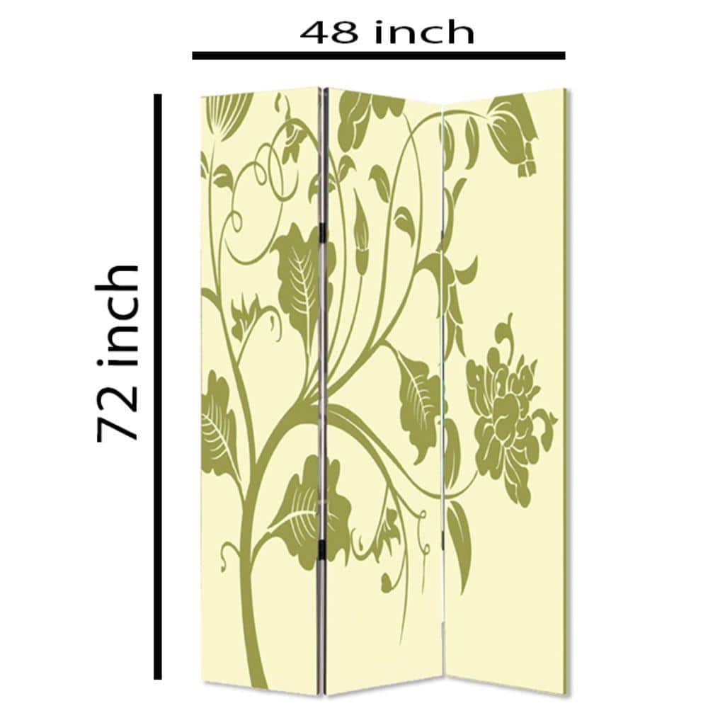 Cream and Green Floral 3-Panel Folding Room Divider