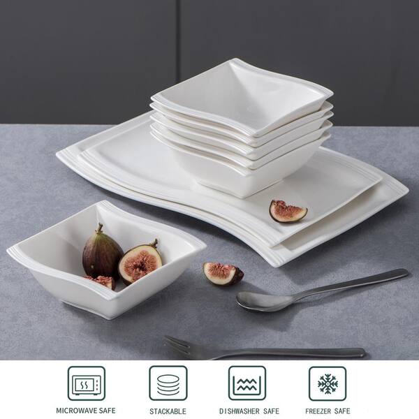 MALACASA Flora 26-Piece White Porcelain Dinnerware Set with Dinner,Soup  ,Dessert Plates (Service for 6) FLORA-26 - The Home Depot