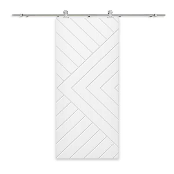 CALHOME Chevron Arrow 30 in. x 80 in. Fully Assembled White Painted MDF Modern Sliding Barn Door with Hardware Kit