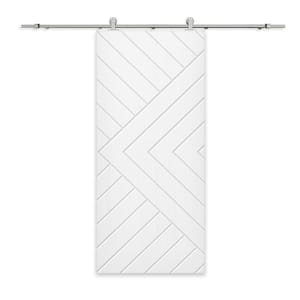 Chevron Arrow 44 in. x 96 in. Fully Assembled White Stained MDF Modern Sliding Barn Door with Hardware Kit