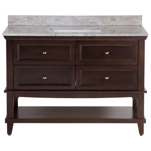 Home Decorators Collection Teasian 49 in. W x 22 in. D Bathroom Vanity in Chocolate with Stone Effects Vanity Top in Winter Mist