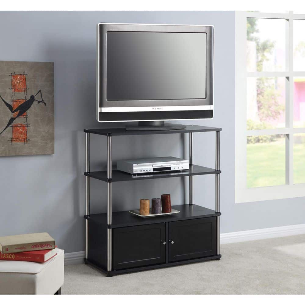 Black Particle Board Highboy TV Stand with Cabinet