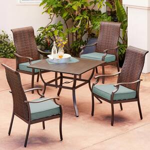 Rhone Valley 5-Piece Wicker Outdoor Dining Set with Teal Cushions